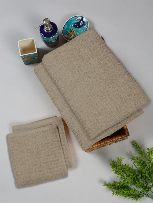 two bath towel (70 x 140 cms) and two hand towels (40 x 60) pure cotton bath towel set - 21737253 - Very Small Image - 1
