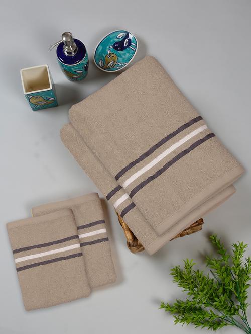 two bath towel (70 x 140 cms) and two hand towels (40 x 60) pure cotton bath towel set - 21737256 - Very Small Image - 1