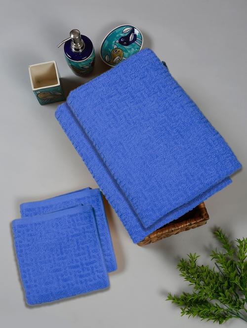 two bath towel (70 x 140 cms) and two hand towels (40 x 60) pure cotton bath towel set - 21737263 - Very Small Image - 1