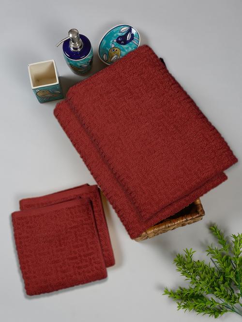 two bath towel (70 x 140 cms) and two hand towels (40 x 60) pure cotton bath towel set - 21737300 - Very Small Image - 1