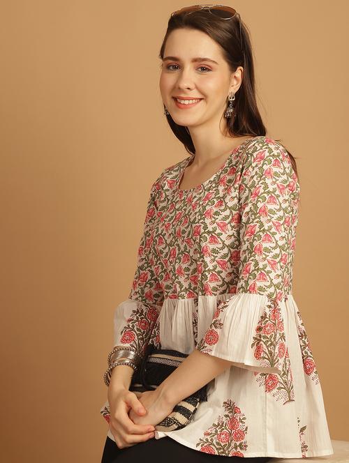 women three quarter sleeve flared ethnic top - 21737378 - Very Small Image - 1