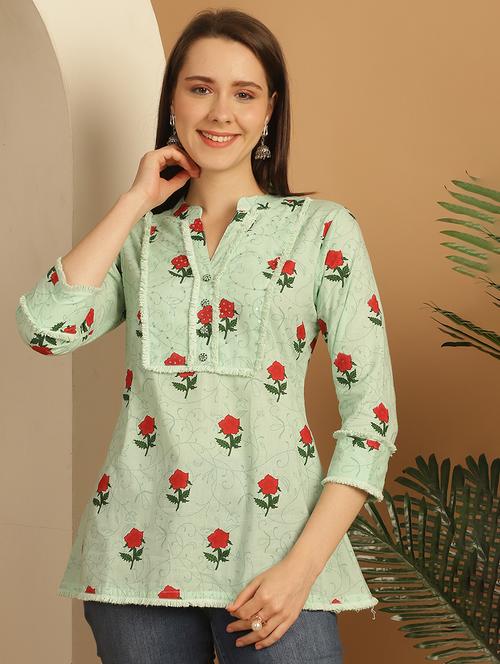 women three quarter sleeve a-line ethnic top - 21737395 - Very Small Image - 1