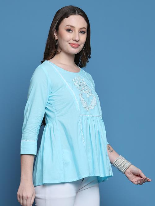 women embroidered round neck a-line top - 21737405 - Very Small Image - 1