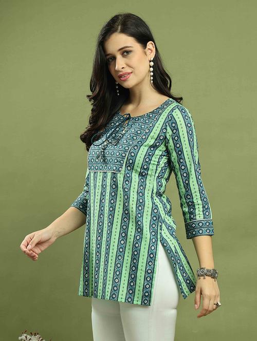 women geometric tie-up neck straight kurti - 21737444 - Very Small Image - 1