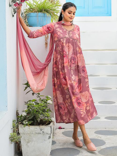 women floral printed flared dress with dupatta - 21737522 - Very Small Image - 1