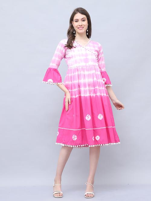 women pink tie & dye a-line ethnic dress - 21737532 - Very Small Image - 1