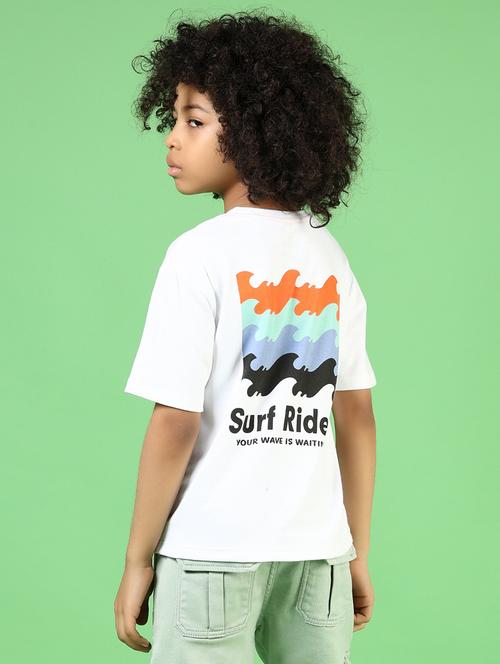 Boys White Front & Back Print Round Neck T-shirt - 21737799 - Very Small Image - 1