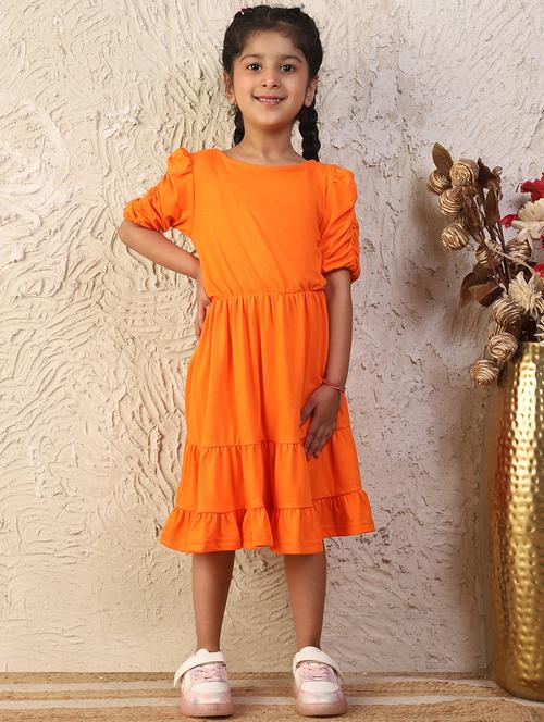 girls solid puff sleeves tiered dress - 21737894 - Very Small Image - 1