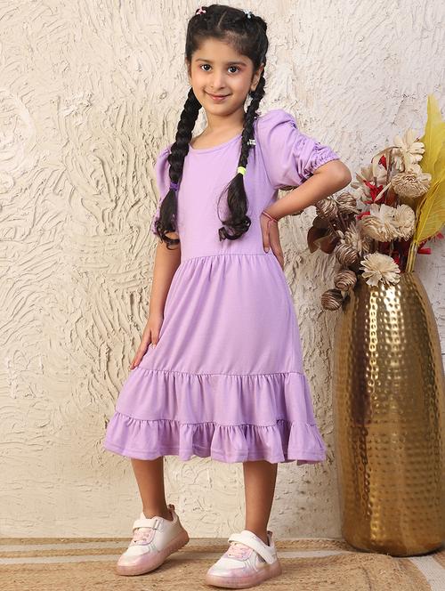 girls solid puff sleeves tiered dress - 21737896 - Very Small Image - 1