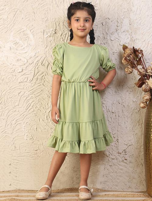 girls solid puff sleeves tiered dress - 21737897 - Very Small Image - 1
