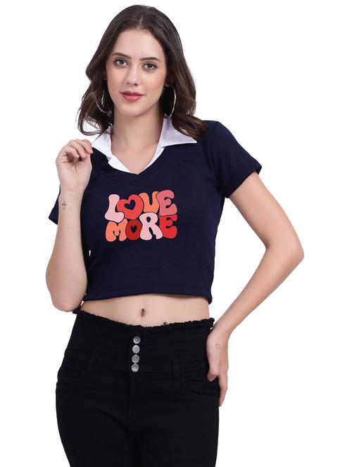 women typographic collared cheerleader style crop top - 21737927 - Very Small Image - 1