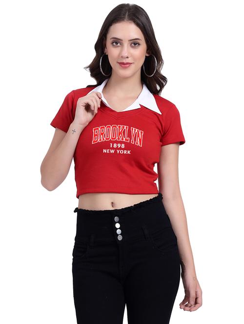 women typographic collared cheerleader style crop top - 21737995 - Very Small Image - 1