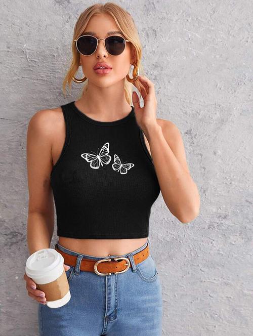 women printed sleeveless crop top  - 21738032 - Very Small Image - 1
