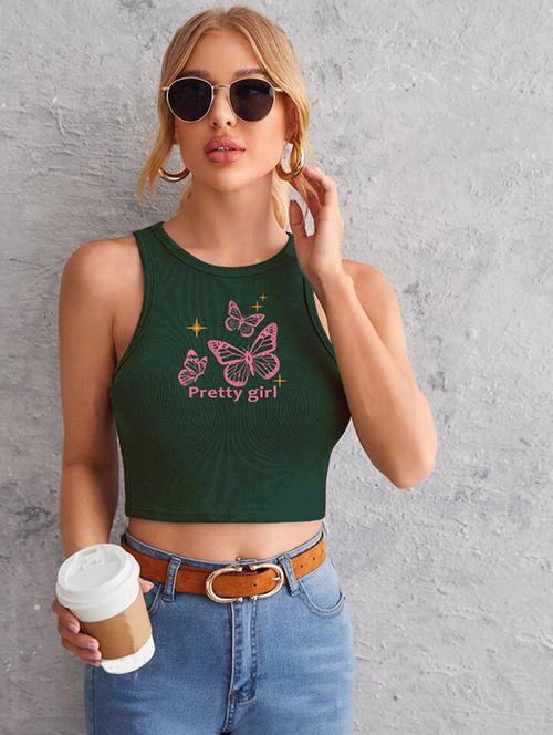 women printed sleeveless crop top  - 21738040 - Very Small Image - 1