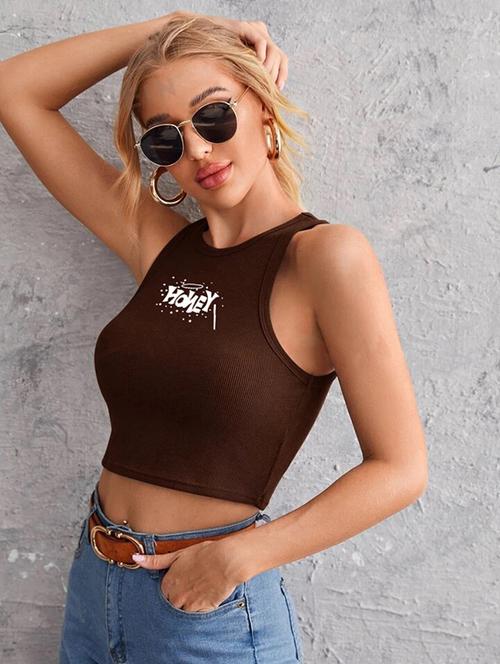 women printed sleeveless crop top  - 21738049 - Very Small Image - 1