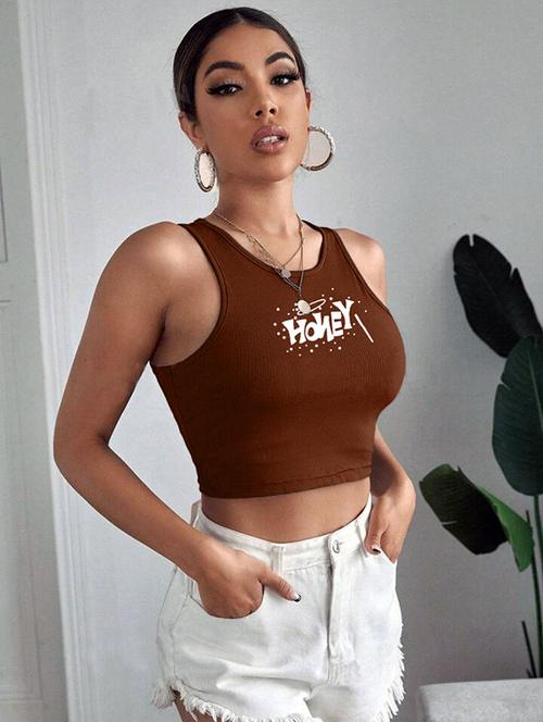 women printed sleeveless crop top  - 21738122 - Very Small Image - 1