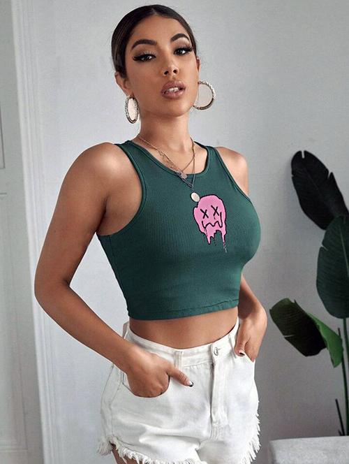 women printed sleeveless crop top  - 21738154 - Very Small Image - 1