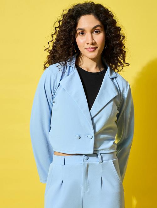 women solid crop formal blazer - 21738373 - Very Small Image - 1