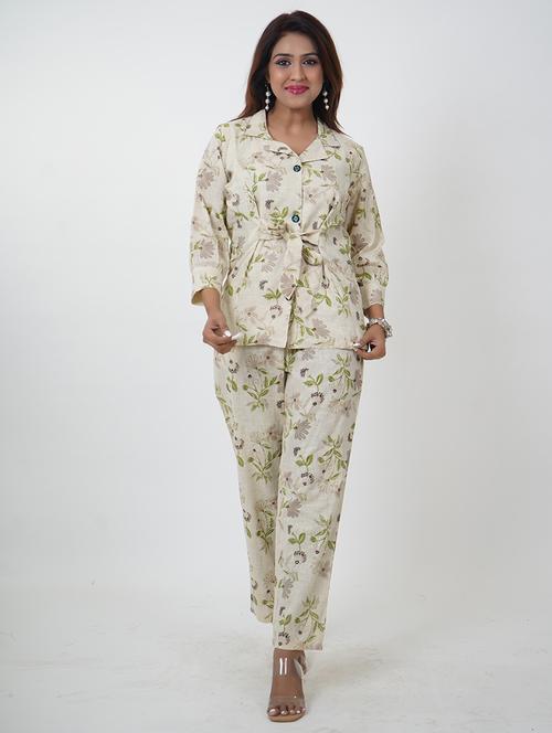 women off-white floral top and trouser co-ords - 21738413 - Very Small Image - 1