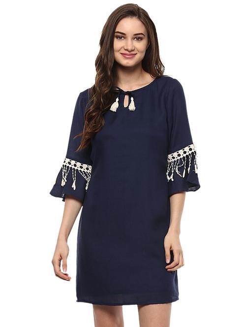 women solid bell sleeves straight dress - 21739989 - Very Small Image - 1