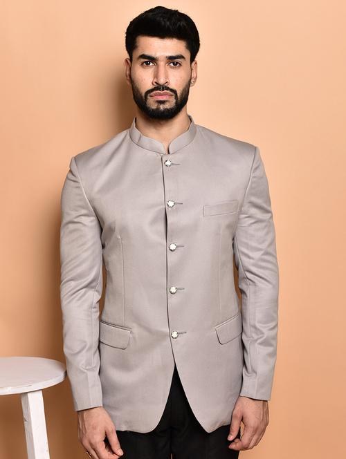 men solid mandarin neck casual blazer - 21740148 - Very Small Image - 1