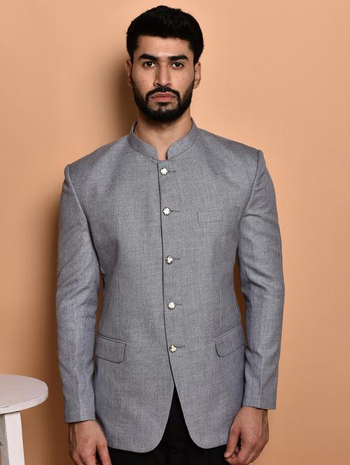 men solid mandarin neck casual blazer - 21740150 - Very Small Image - 1