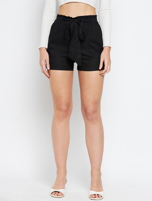 women solid high rise regular shorts - 21740418 - Very Small Image - 1