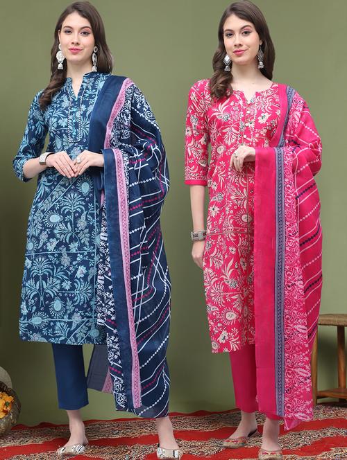 set of 2 printed kurta pant with dupatta set - 21740756 - Very Small Image - 1
