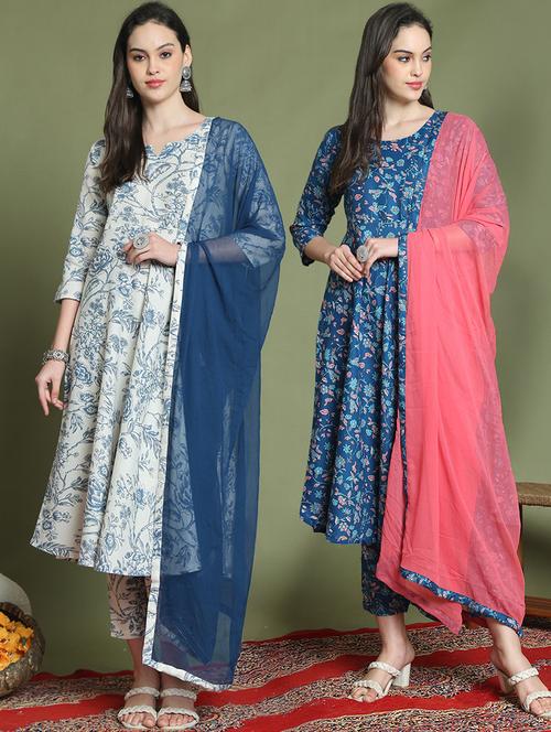 set of 2 printed kurta pant with dupatta set - 21740770 - Very Small Image - 1