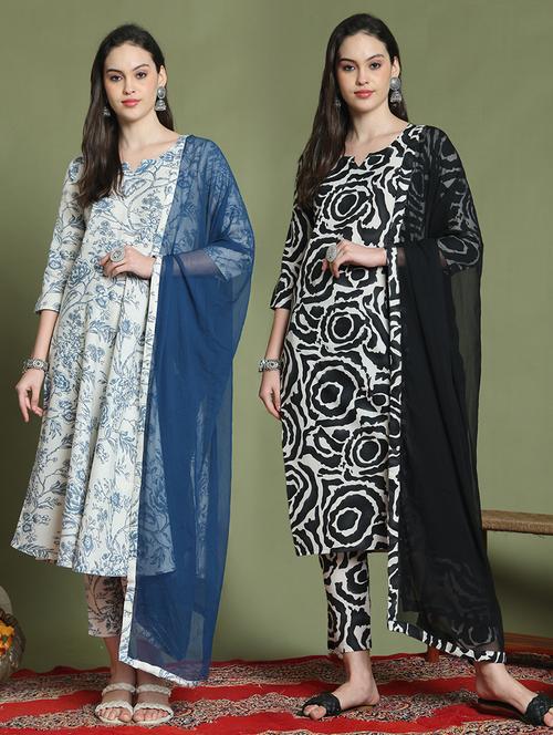 set of 2 printed kurta pant with dupatta set - 21740771 - Very Small Image - 1