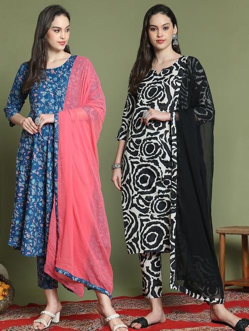 set of 2 printed kurta pant with dupatta set - 21740774 - Very Small Image - 1
