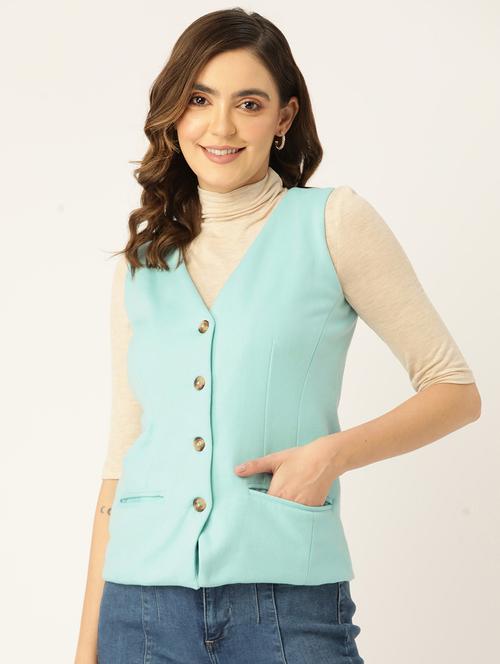 women solid sleeveless waist coat - 21740900 - Very Small Image - 1