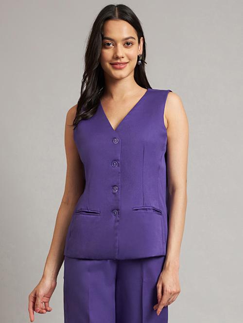 women solid sleeveless waist coat - 21740911 - Very Small Image - 1