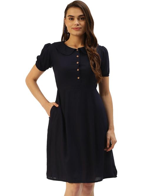 women solid peter pan puff sleeves a-line dress - 21741802 - Very Small Image - 1