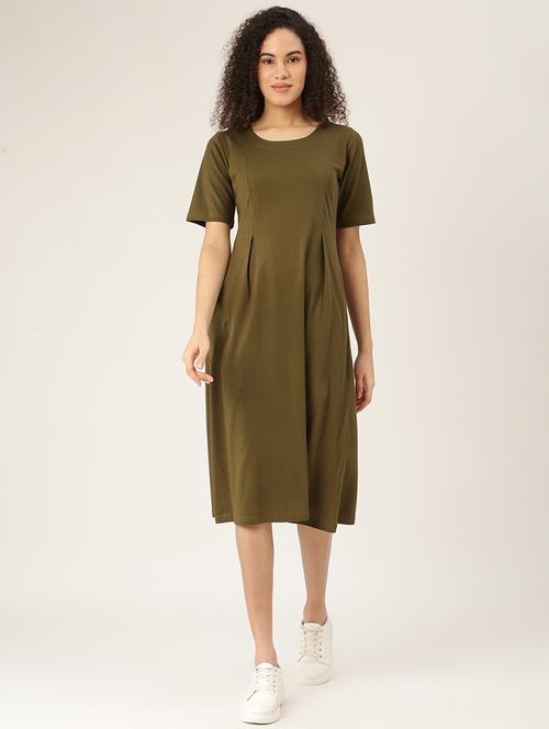 women solid round neck a-line dress - 21741812 - Very Small Image - 1