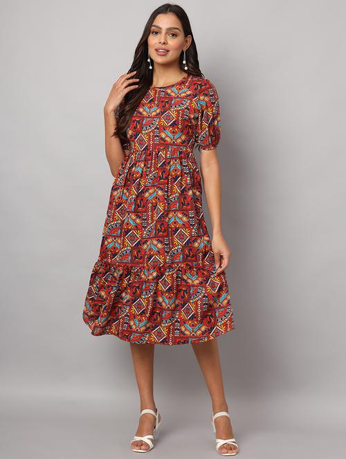 women solid round neck tiered dress - 21741871 - Very Small Image - 1