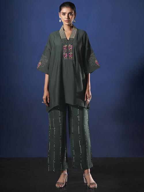 women embroidered top and trouser co-ords set - 21742049 - Very Small Image - 1