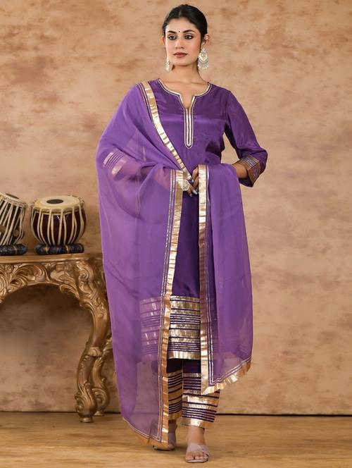 women gota work kurta pant set with dupatta - 21742060 - Very Small Image - 1