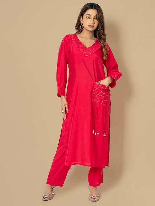 women red sequin work kurta pant set - 21742062 - Very Small Image - 1