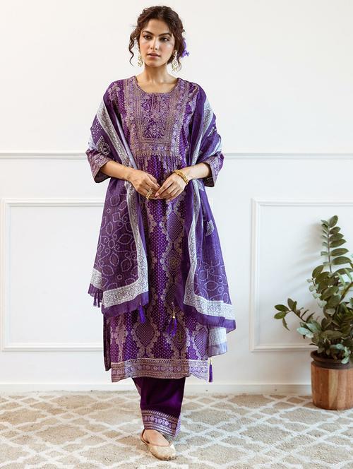 women purple printed kurta salwar set with dupatta - 21742071 - Very Small Image - 1
