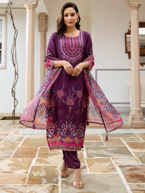 women floral printed kurta pant set with dupatta - 21742072 - Very Small Image - 1