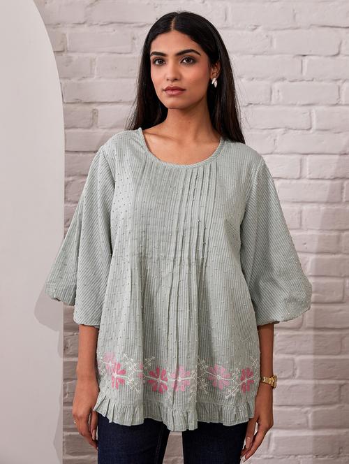 women round neck embroidered a-line top - 21742082 - Very Small Image - 1