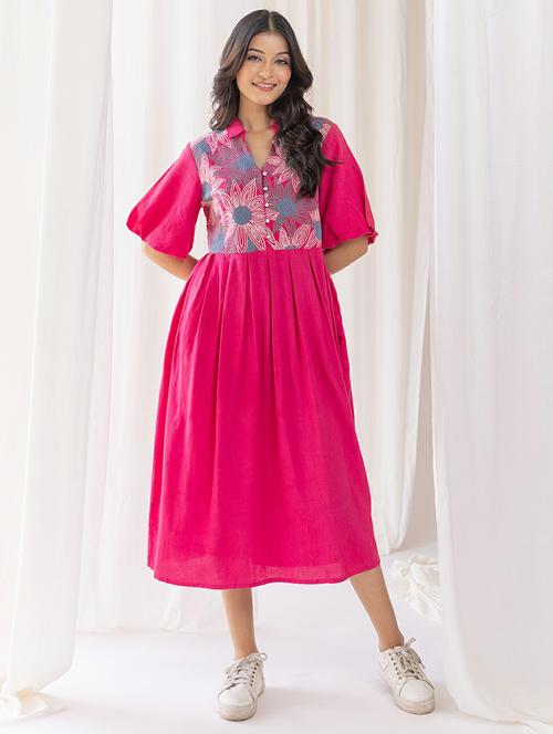 women embroidered shirt collar neck flared dress - 21742131 - Very Small Image - 1