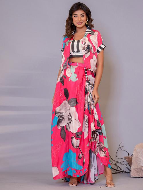 women floral top and skirt co-ords set with shrug - 21742254 - Very Small Image - 1