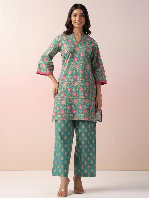 women printed kurta and trouser co-ord set - 21742260 - Very Small Image - 1