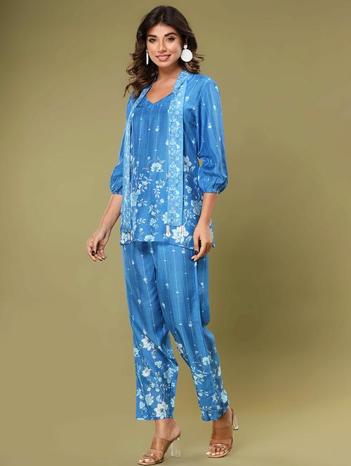 women floral print top & trouser co-ord set - 21742267 - Very Small Image - 1