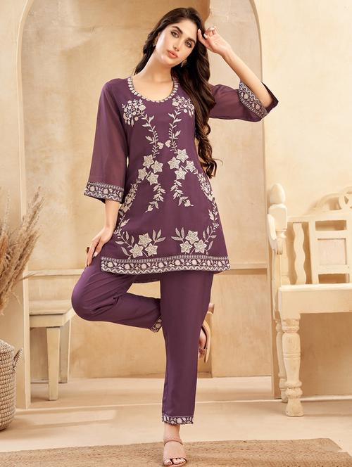 women embroidered top & trouser co-ord set - 21742284 - Very Small Image - 1