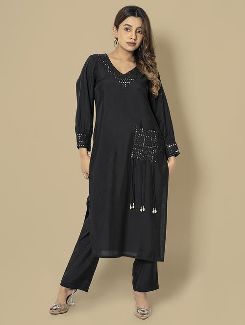 women black sequin work kurta pant set - 21742329 - Very Small Image - 1