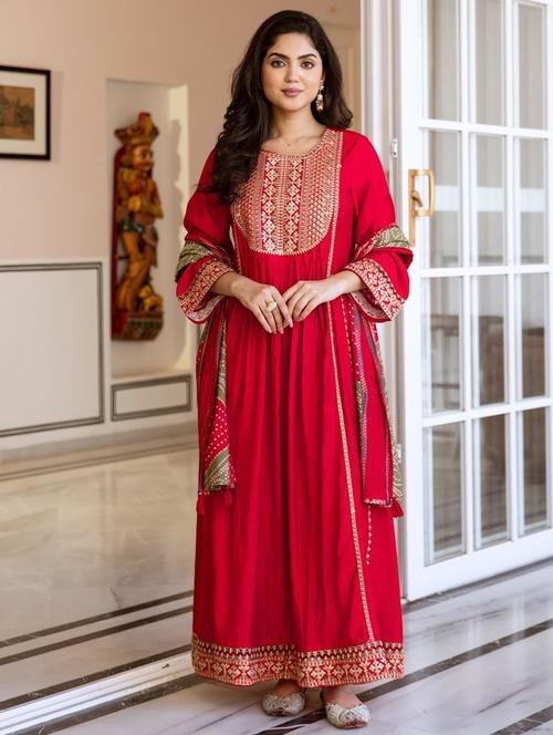 women embroidered kurta dupatta set - 21742348 - Very Small Image - 1
