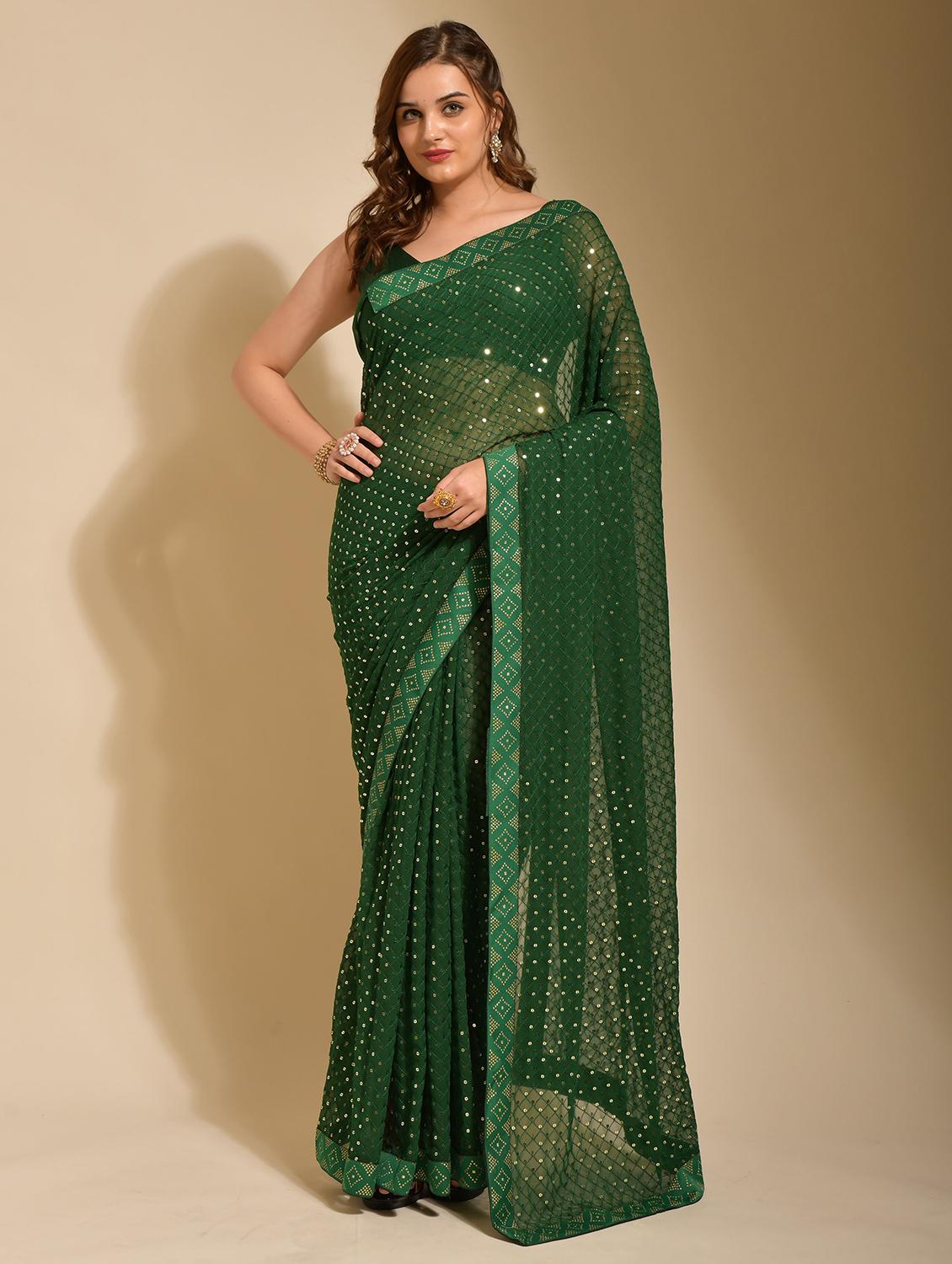 women sequin work embellished saree with blouse - 21742640 - Standard Image - 0